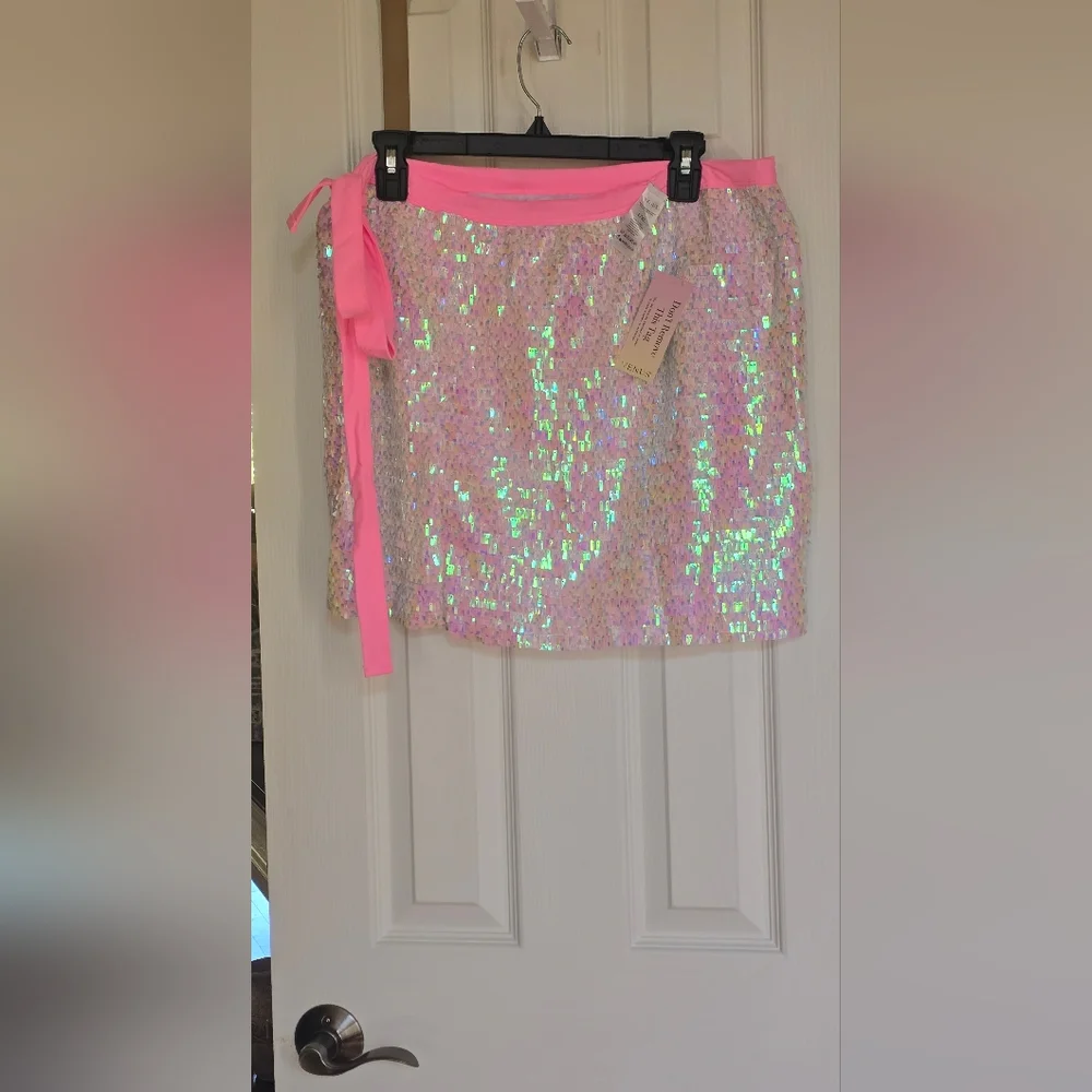 Pink Sequin Swim Cover Up Skirt - Picture 1 of 3